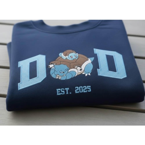 Embroidered Custom Pokedad Character Hoodie, Cute Poke Dad Characters Sweatshirt, Cozy Anime Embroidery, Gift for PKM Fans, Gift for dad