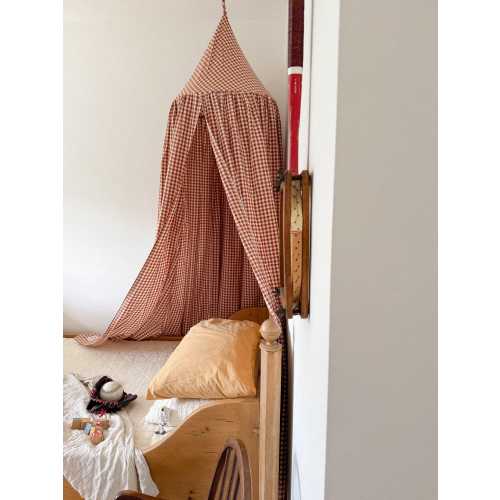 Gingham Check Bed Canopy: Barn Red Checkered Canopy - 100% Cotton - Kids Play Tent