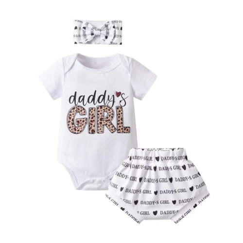 Infant Baby Girl Clothes Letter Ruffled Romper + Shorts + Headband 3PCS Summer Outfits White 0-3 Months
