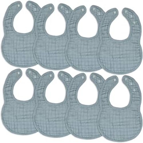 Comfy Cubs Muslin Bibs for Babies, Pack of 8 - Soft and Highly Absorbent, Feeding, Drool and Teething Bib, Adjustable Snaps - Stylish & Colorful Unisex Designs, Giftable Set - Pacific Blue
