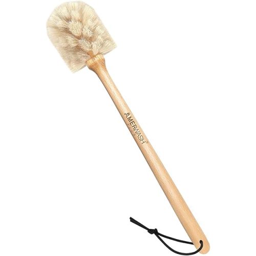 Bottle Brush Cleaner with Horsehair Bristles, 13-3/4 Inch Long Wood Handle Natural Cleaning Brush Cleans and Scrubs Wide Mouth Jars, Glasses, Vases, Mugs and Pitchers