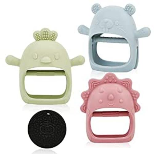 Amazon.com : Baby Teething Toys Silicone Teethers for Babies 0-6 Months No Drop Chew Toys Baby Hand Teethers for Soothing Pain Cute Safe Designs (4 Pieces) : Baby