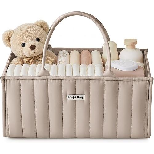 Blissful Diary Baby Diaper Caddy Organizer, Stylish Storage Basket for Newborn Essentials and Diaper Station, Gift for Baby Shower and Registry Must-Have, Sand