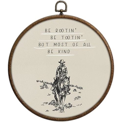 QKX Cowboy Wall Decor, Western Decor for Home, Printed Canvas Wall Hanging for Bedroom Kitchen Office, Round Wall Decoration, Ranch Decoration, Circular Wall Hanging with Hooks,6