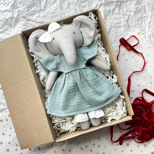 Textile elephant doll, organic cotton elephant toy, elephant linen doll, handmade animal doll, heirloom stuffed animal doll, rag doll