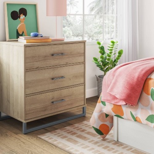 Mixed Material 3 Drawer Dresser Natural Wood - Room Essentials™: Space-Saving Storage Furniture
