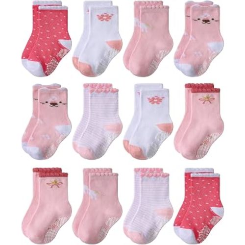 JAKIDAR 12Pairs Baby Non-Slip Cartoon Socks for Toddlers Boys Girls