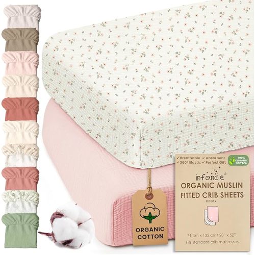 100% Organic Cotton Crib Sheets Set of 2 71 X 132 CM Fitted Crib Sheet for Boys and Girl Soft Breathable Durable Fitted Crib Sheet Bedding for Newborns and Infants