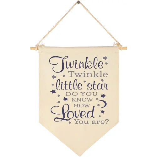 Twinkle Twinkle Little Star, Do You Know How Loved You Are -Canvas Hanging Flag Banner Wall Sign Decor Gift for Baby Kids Girl Boy Nursery Teen Room Front Door