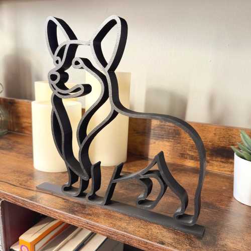 Pembroke Welsh Corgi Line Art Sculpture, 3D Printed Corgi Decor Gift