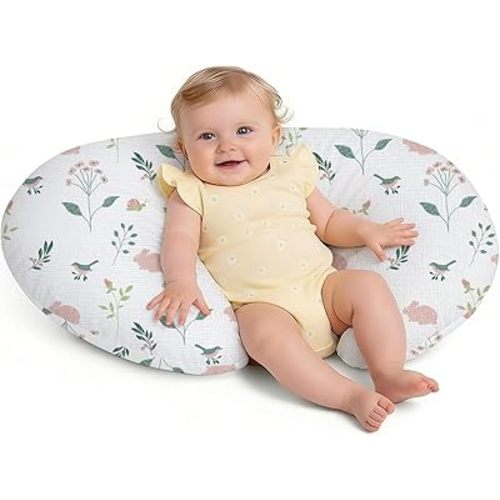 Little Grape Land Muslin Nursing Pillow for Breastfeeding, Soft and Supportive Breastfeeding Pillow for Mom and Baby, Cute Feeding Pillow with Removable Cover for 0–12 Months(Bunny)