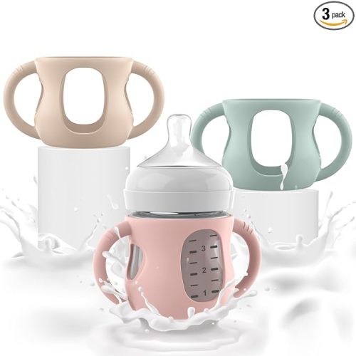 3PCS Philips Avent Glass Bottle Silicone Sleeves with Handles, Compatible with Philips Avent Glass Bottles 4 oz, Suitable for Avent Baby Bottles 4 oz, and Easy to Clean