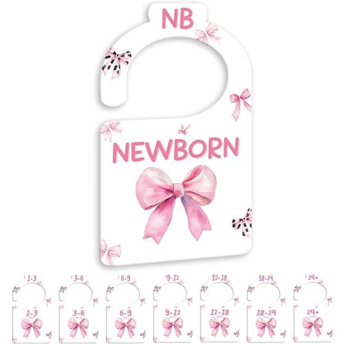 JMOST Pink Bows Baby Closet Dividers for Nursery Closet Organizer, Newborn to 24 Months Size Clothes, Hangers with Size Dividers, Double Sided