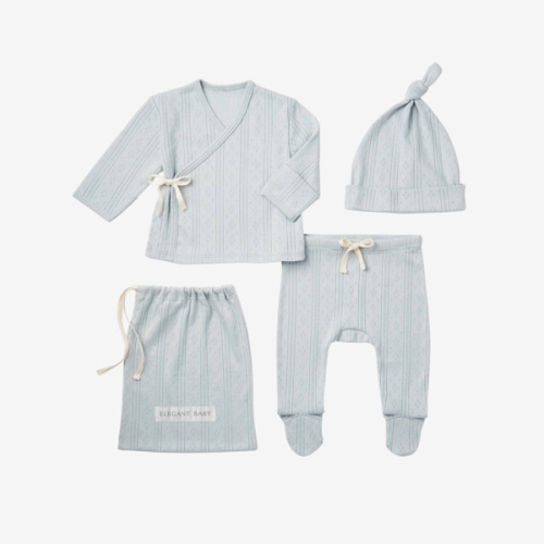Pale Blue Organic Cotton Pointelle Layette 3 Pc Gift Set BLUE / NB