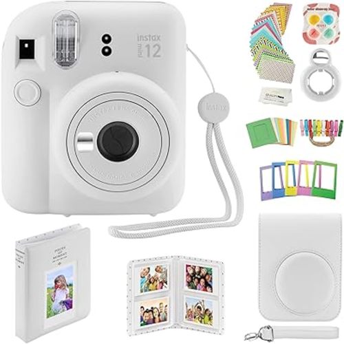 Fujifilm Instax Mini 12 Instant Camera with Case, Decoration Stickers, Frames, Photo Album and More Accessory kit (Clay White)