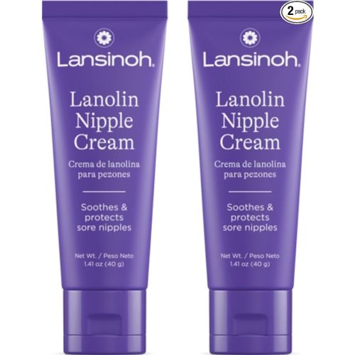 Lansinoh Nipple Cream Safe for Breastfeeding Baby, 100% Natural Nipple Butter, Breastfeeding Essentials for Postpartum Moms, 1.41 Ounces (2 Pack)