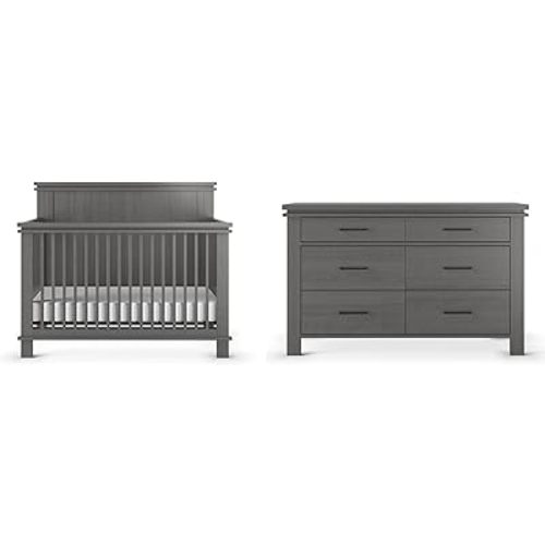 Child Craft Denman Crib and Dresser Nursery Set, 2-Piece, Includes 4-in-1 Convertible Crib and Dresser, Grows with Your Baby (Midnight Gray)