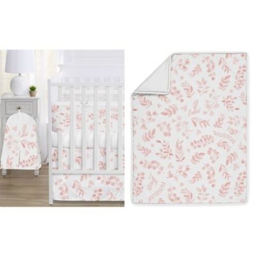 Sweet Jojo Designs 6p Girl Crib Bedding + BreathableBaby Breathable Mesh Liner Baby Nursery Botanical Blush Pink and White
