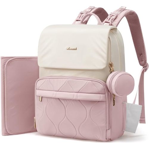 LOVEVOOK Diaper Bag Backpack, Baby Travel Bags for Boys & Girl, Toddler Waterproof Diaper Bag w/Changing Pad (Pink, 15.6''-Small)