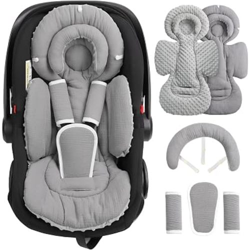 TinlyFinly Infant Car Seat Insert Muslin Cotton Reversible, Gray