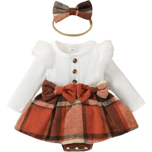 Newborn Baby Girl Plaid Fall Winter Romper Dress Outfits 0-18 M