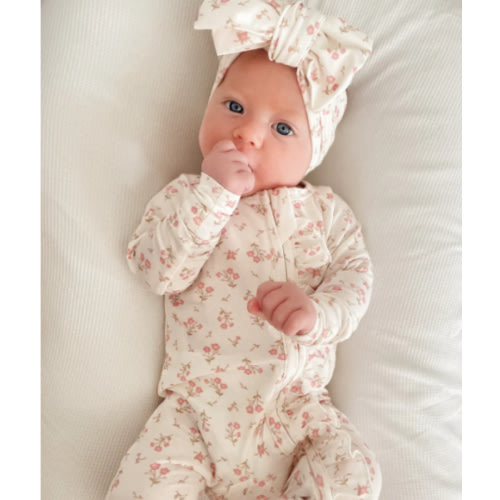 Frill Zip Romper | Paisley Peony – Little and Fern