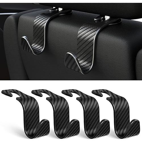 Amooca Car Seat Headrest Hook 4 Pack Hanger Universal Vehicle Car Storage Organizer for Handbag Purse Coat S Type Checkered Black
