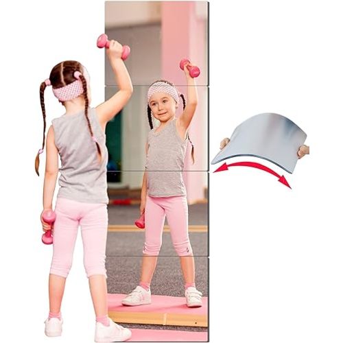 Kids Safety Unbreakable Mirror,Acrylic Shatterproof Mirrors Full Length,12"x12"x4 Pack,Children Non Glass Stick on Mirror,Gym Mirror for Home Workout,Bedroom Body Mirrors Wall Dormitory