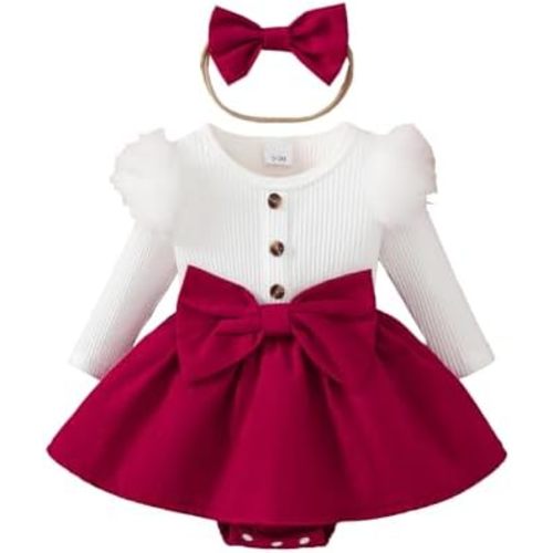 Newborn Baby Girl Spring Outfits Infant Ribbed Romper Dress Ruffle Long Sleeve Clothes Jumpsuit with Bow Headband