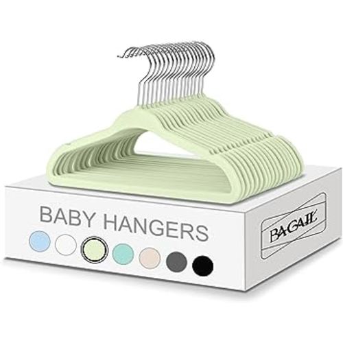 BAGAIL Kids Velvet Hangers 11 Inches Children's Clothes Hangers Non-Slip Baby Hangers for Infant/Toddler (Lime Cream,50pack)