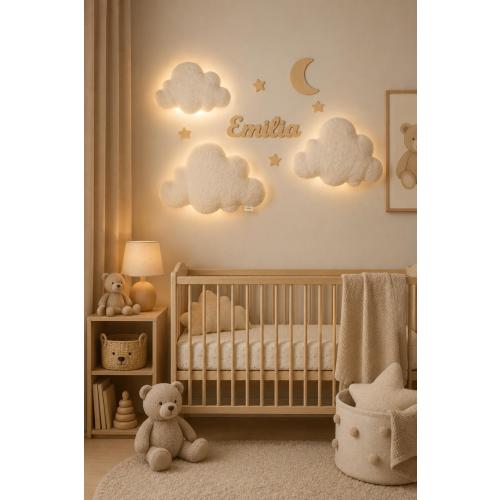 Cloud Wall Light Set, Nursery Moon Stars Decor, Baby Room Night Light