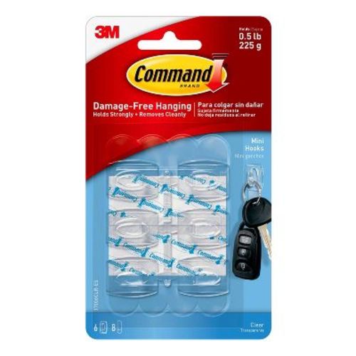Command 6 Hooks 8 Strips Mini Clear Decorative Hooks: Smallest Adhesive Hooks For Lights, 0.5 Lb Capacity, Plastic