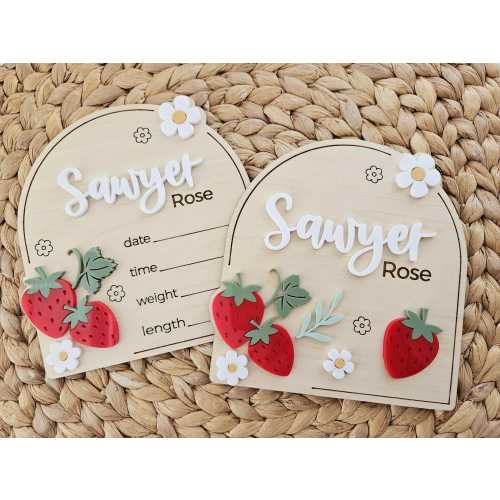 Strawberry Baby Name Sign | Newborn Birth Announcement Name Plaque | Arch Baby Arrival Hospital Sign | Newborn Footprint Plaque