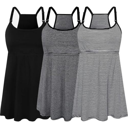 SUIEK 3 Pack Maternity Nursing Tank Tops with Bralette Cotton Breastfeeding Camisole