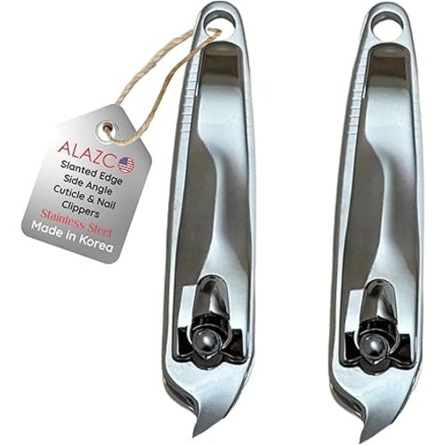 2 Slanted Edge Nail Clippers & Cuticle Trimmer Side Angle Clipper Pedicure Manicure Tool Cutter Hangnail Cutting Slanted Tip Nail Clipper Cuticle Remover Tool – Made in Korea