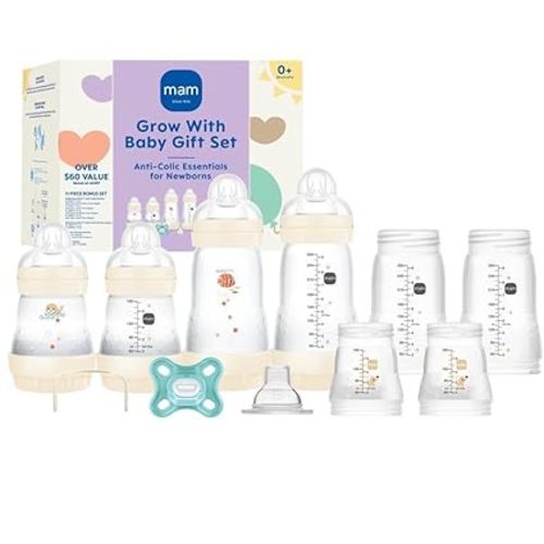 MAM Grow with Baby 15-Piece Gift Set, Newborn 0-4 Months, Anti-Colic Bottles and Silicone Nipples SkinSoft, Newborn Essentials Must Haves, Unisex