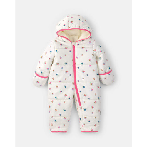 Baby Girl 1-Piece Floral Hooded Quilted Pram Snowsuit - Cream | Carter's