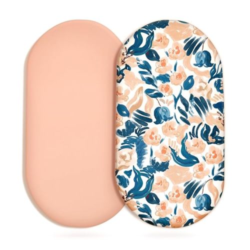 GRSSDER Stretchy Ultra Soft Fitted Bassinet Sheet Set 2 Pack, Universal Fit for Bassinets Baby Cradle Moses Basket Oval Rectangle Mattress Safe and Snug, Blush Flora Print