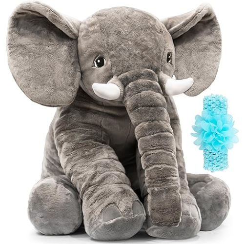 Homily Stuffed Elephant Plush Animal Toy 24 INCH Blue Scrunchie