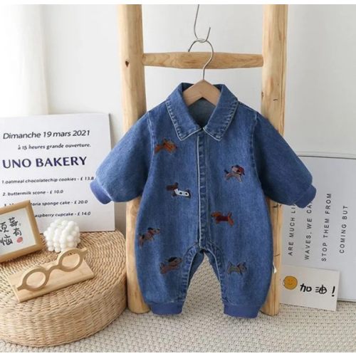 Baby Dog Patches Denim Lapel Romper