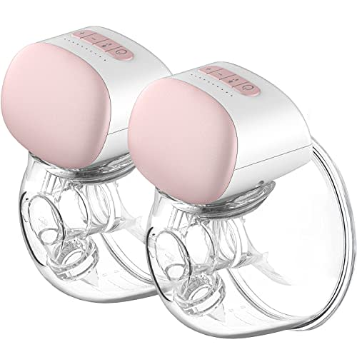 IKARE Wearable Double Breast Pump Hands Free, Pain Free Portable Electric Breastfeeding Pump with 3 Mode & 10 Levels, Double Wireless Pump for Travel & Home, 24/28mm Flange, Super Quiet (Pink)