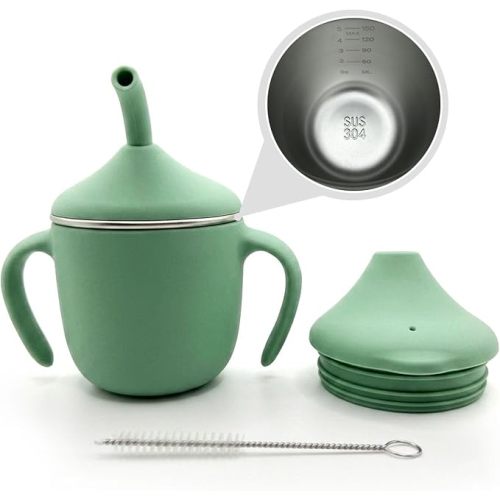 Stainless Steel Silicone Sippy Cup for 6 Month Old & Toddlers 1-3 (5 oz)
