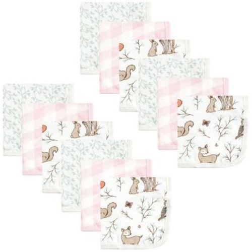 Hudson Baby Infant Girl Cotton Muslin Washcloths, Enchanted Forest, One Size
