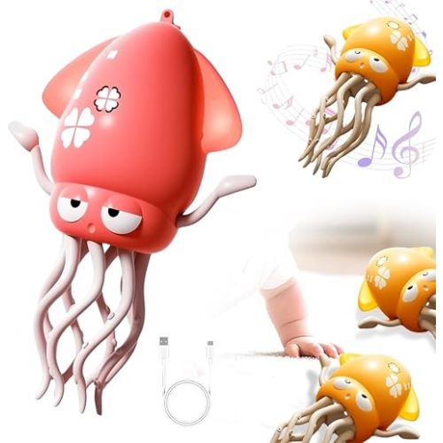 Dancing Octopus Baby Toy, Electric Crawling Octopus Tummy Time Toys with Lighting and Music, Rechargeable Walking and Dancing Squid Toys for Kids Boys and Girls (Pink)