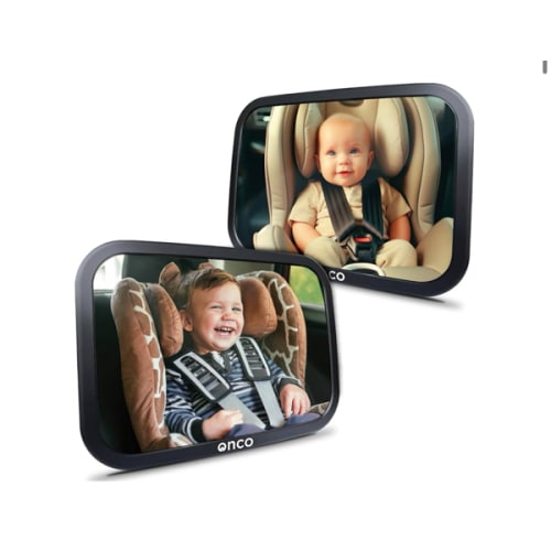 Onco Baby Car Mirror Rear Facing (2 Pack) - 100% Shatterproof & Shakeproof, Award-Winning Convex Car Mirror for Baby with 360° Rotation, Newborn Essentials (9.6 x 6.9 in)
