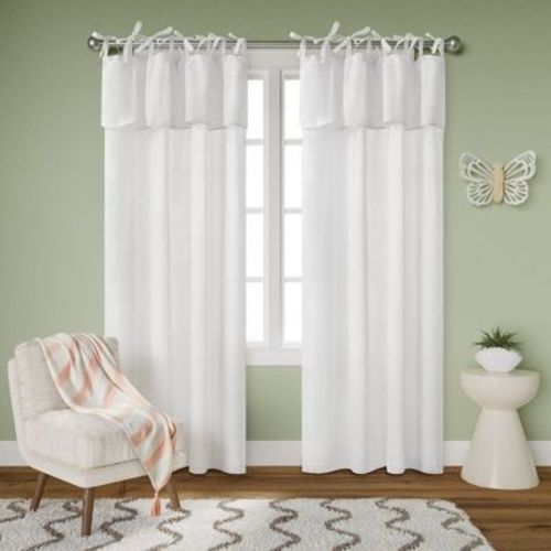 Awesome Home Recycled Cotton Blend Ruffle Tie Top Curtains Pair
