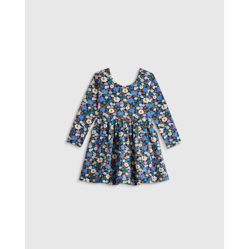 Organic Cotton Long Sleeve Skater Dress - Baby Girl in Blue Poppy Floral