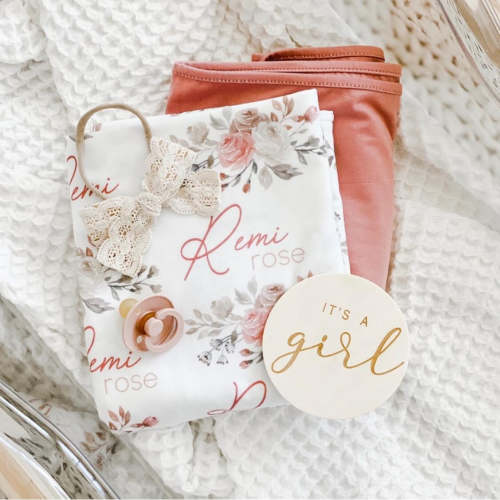 Remi's Rose Vines Personalized Baby Name Swaddle Blanket
