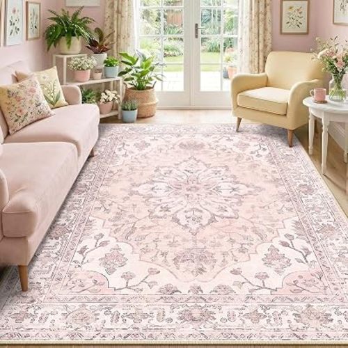RELEANY Washable Area Rug, 6'x9', Pink