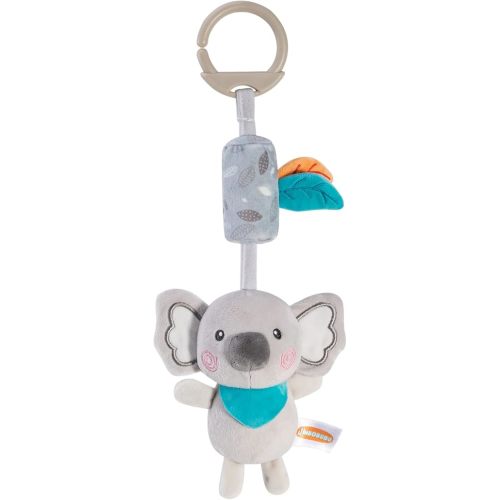 Grey Koala Rattle Toy for Babies 0-12 Months, Soft Plush Hanging Stroller & Crib Toy with Gentle Bell and Squeaker, Sensory Car Seat Activity for Newborn Infant Development